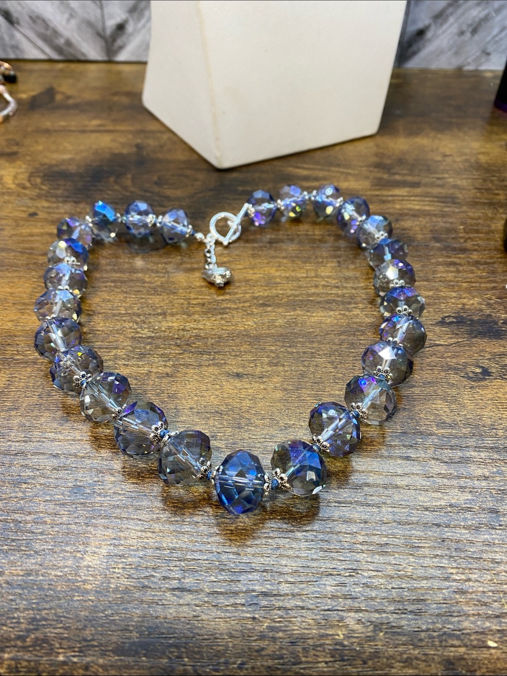 Clear Blue AB Glass 18 inch handknotted Aprilsplace necklace - Picture 7 of 7